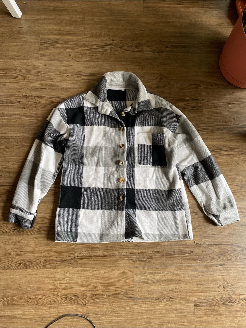 Black and White Buffalo Plaid Button-Up Shacket
